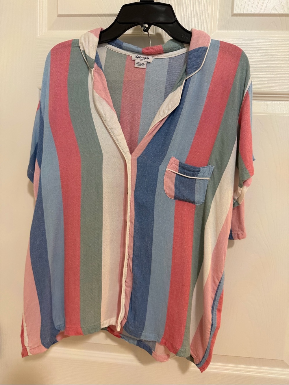Splendid Pastel Multi-Stripe Button Front Shirt with short